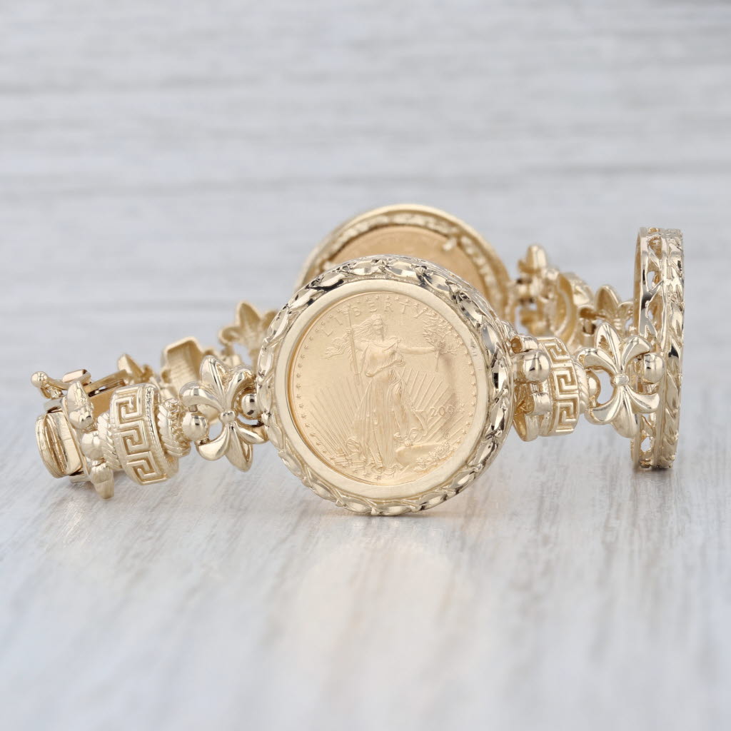 American Eagle Gold Coin Bracelet 14k 22k 2004 1/10oz $5 3 Coins 6.5-7"