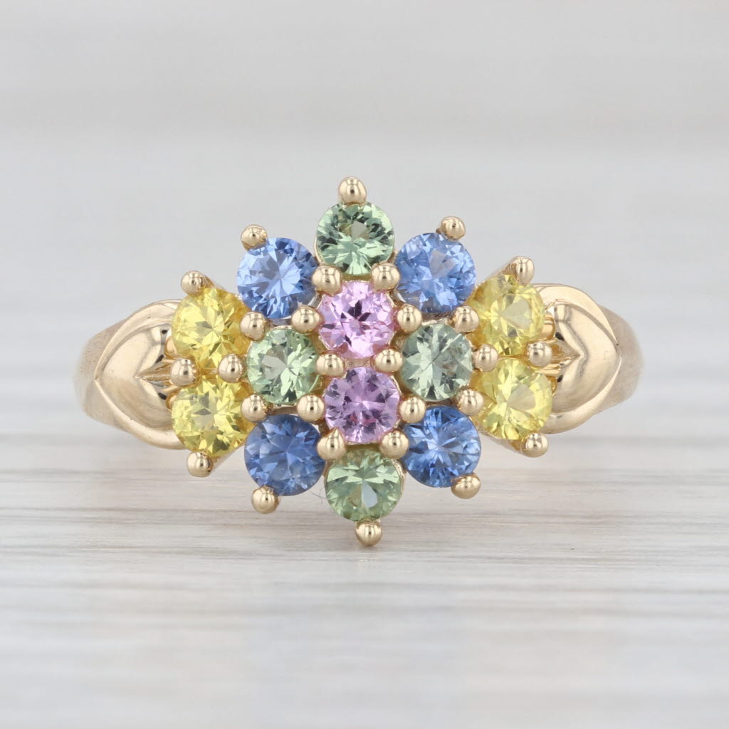 1.54ctw Multicolor Sapphire Cluster Ring 14k Yellow Gold Size 7