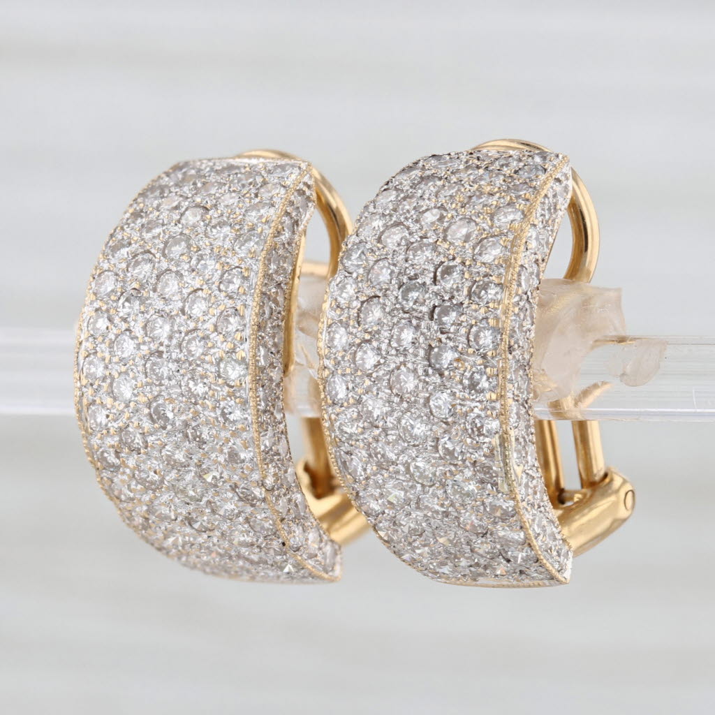 2.28ctw Pave Diamond Half Hoop Earrings 18k Yellow Gold Omega Back Drops