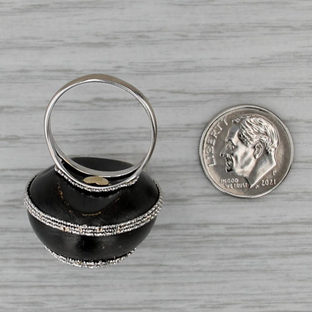 Rock Crystal Quartz Statement Ring 18k White Gold Black Rhodium Accents Italian