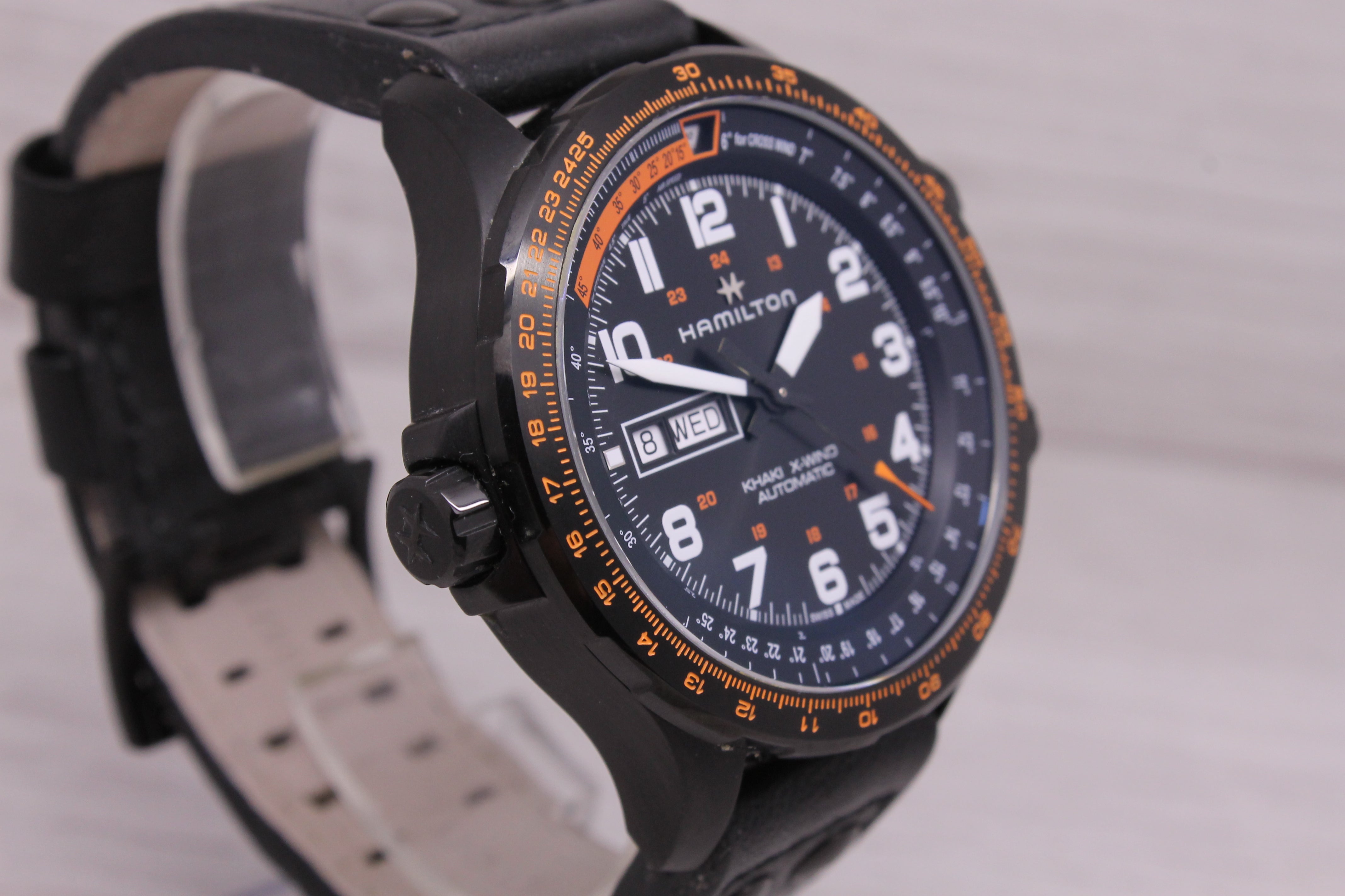 Dark Gray Hamilton Khaki X Wind 45mm Black PVD Automatic Mens Watch Original Strap Box