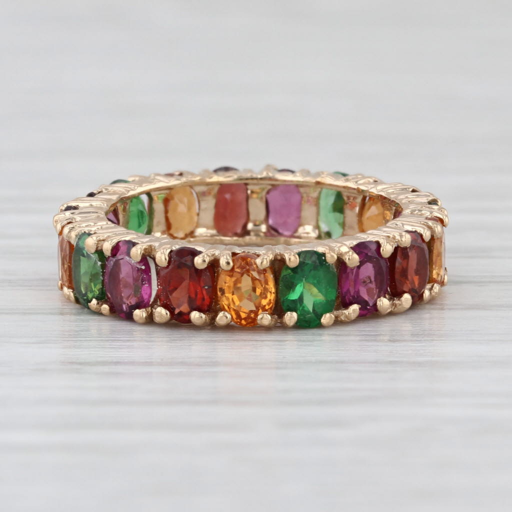 4.60ctw Multicolor Garnet Eternity Band 10k Yellow Gold Stackable Size 5 Ring