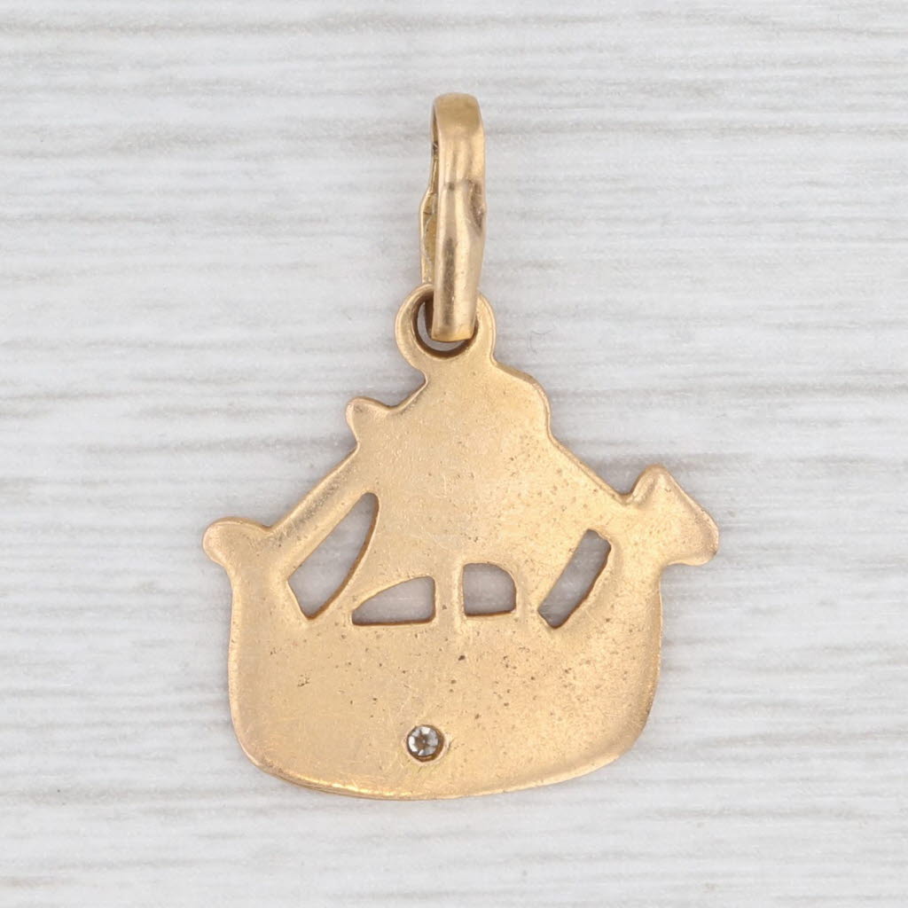 Light Gray Vintage Viking Ship Pendant 18k Yellow Gold Enamel Diamond Charm