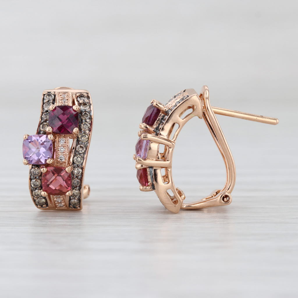 Le Vian 1.96ctw Diamond Garnet Tourmaline Amethyst Drop Earrings 14k Rose Gold