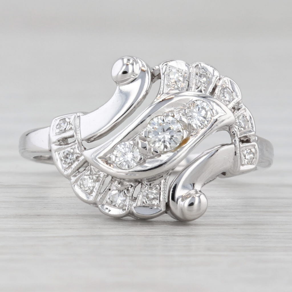 Vintage 0.26ctw Diamond Bypass Ring 14k White Gold Size 8.5