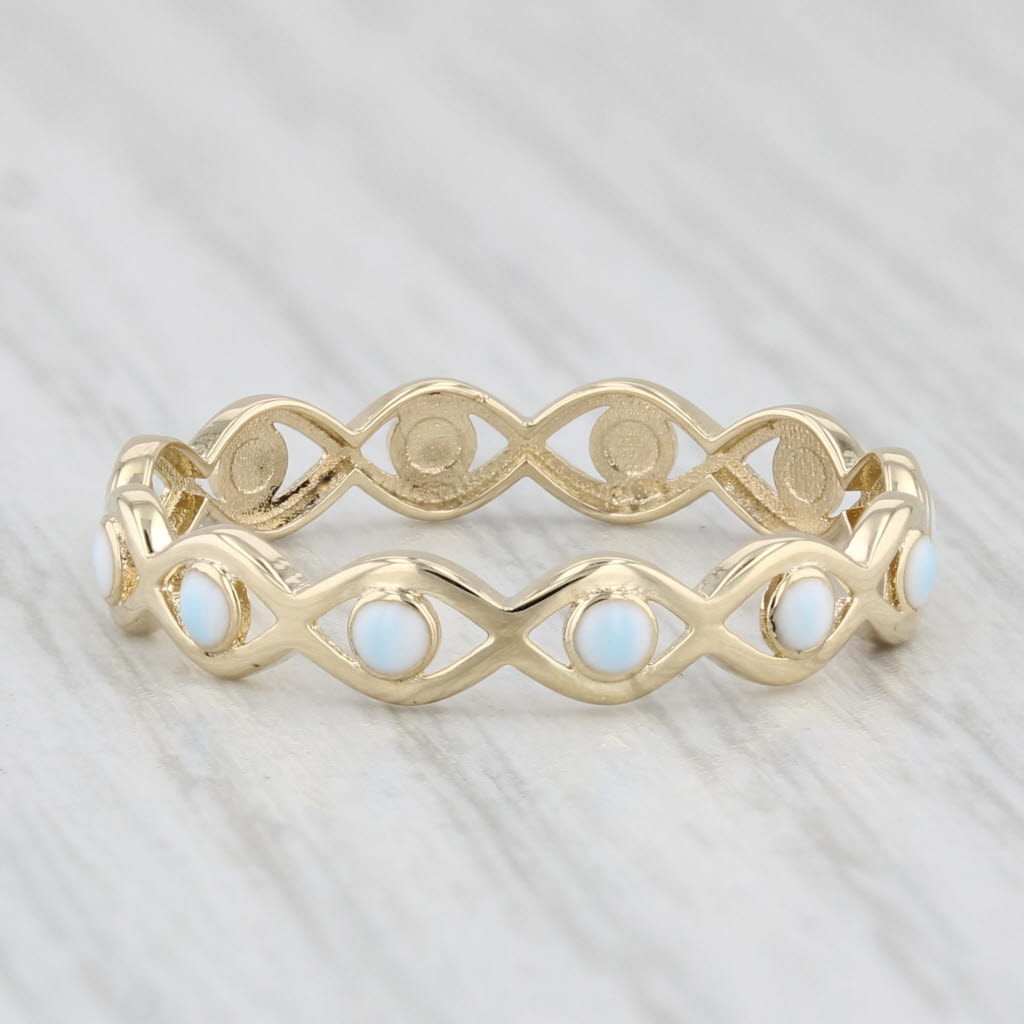 Light Gray White Resin Dots Stackable Ring 14k Yellow Gold Size 7 Band