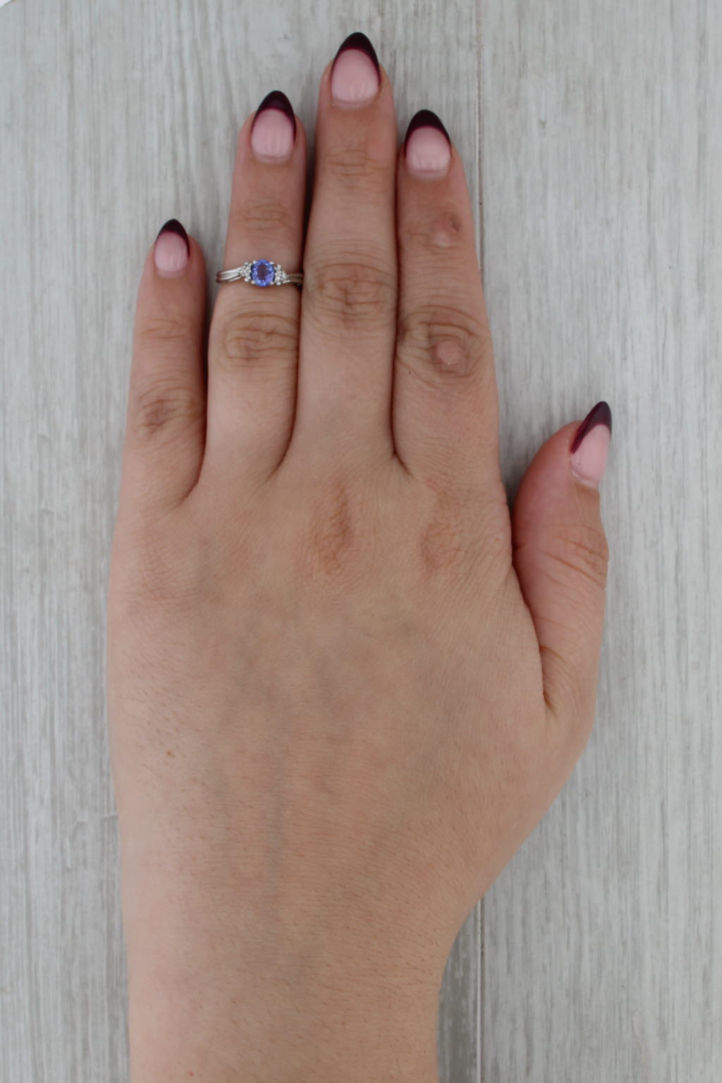 0.30ct Tanzanite Diamond Ring 10k White Gold Small Size 3.25