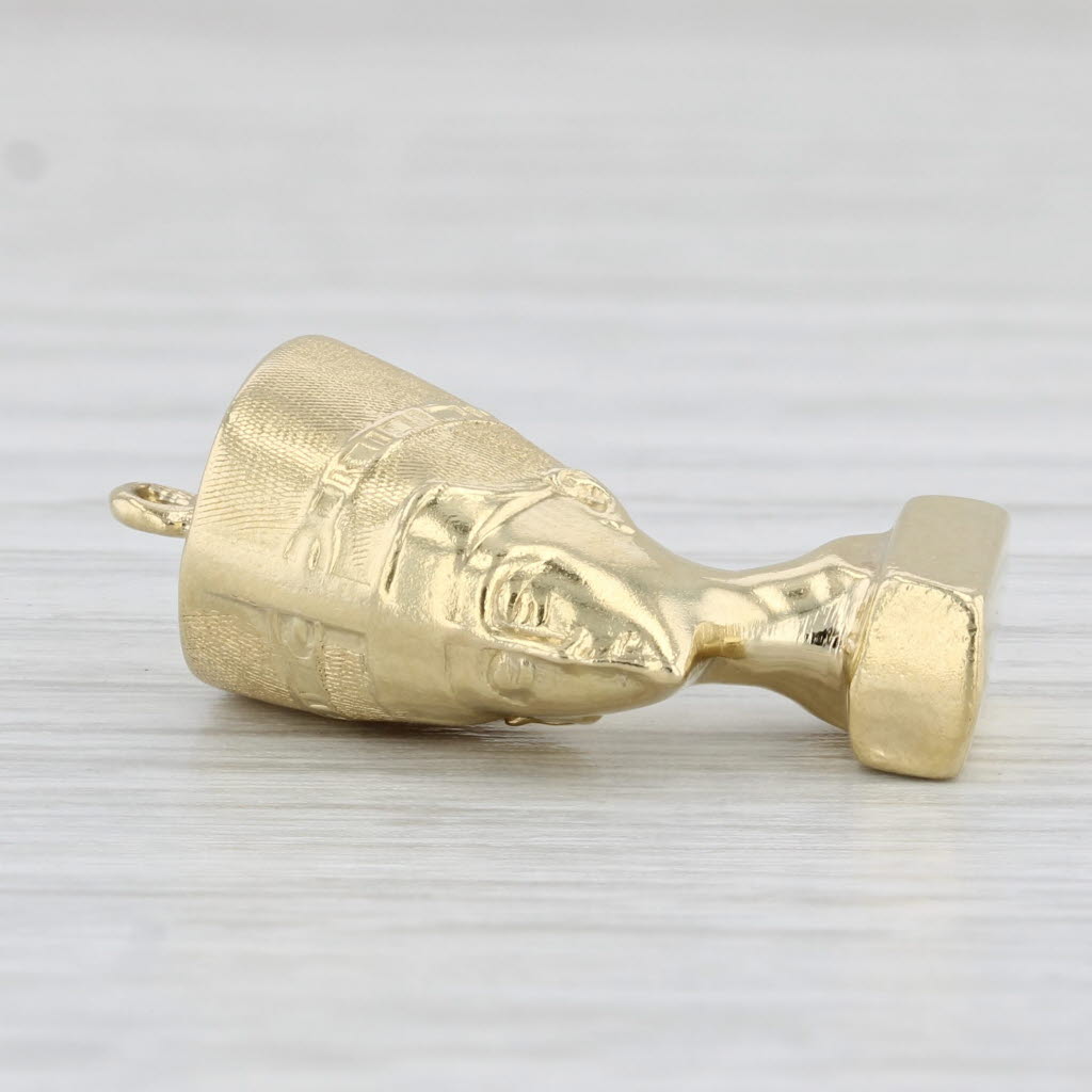 Light Gray Egyptian Queen Nefertiti Charm 14k Yellow Gold Figural Bust