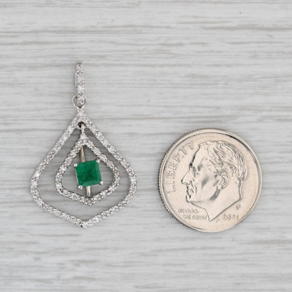 Gray 0.49ctw Emerald Diamond Teardrop Pendant 14k White Gold
