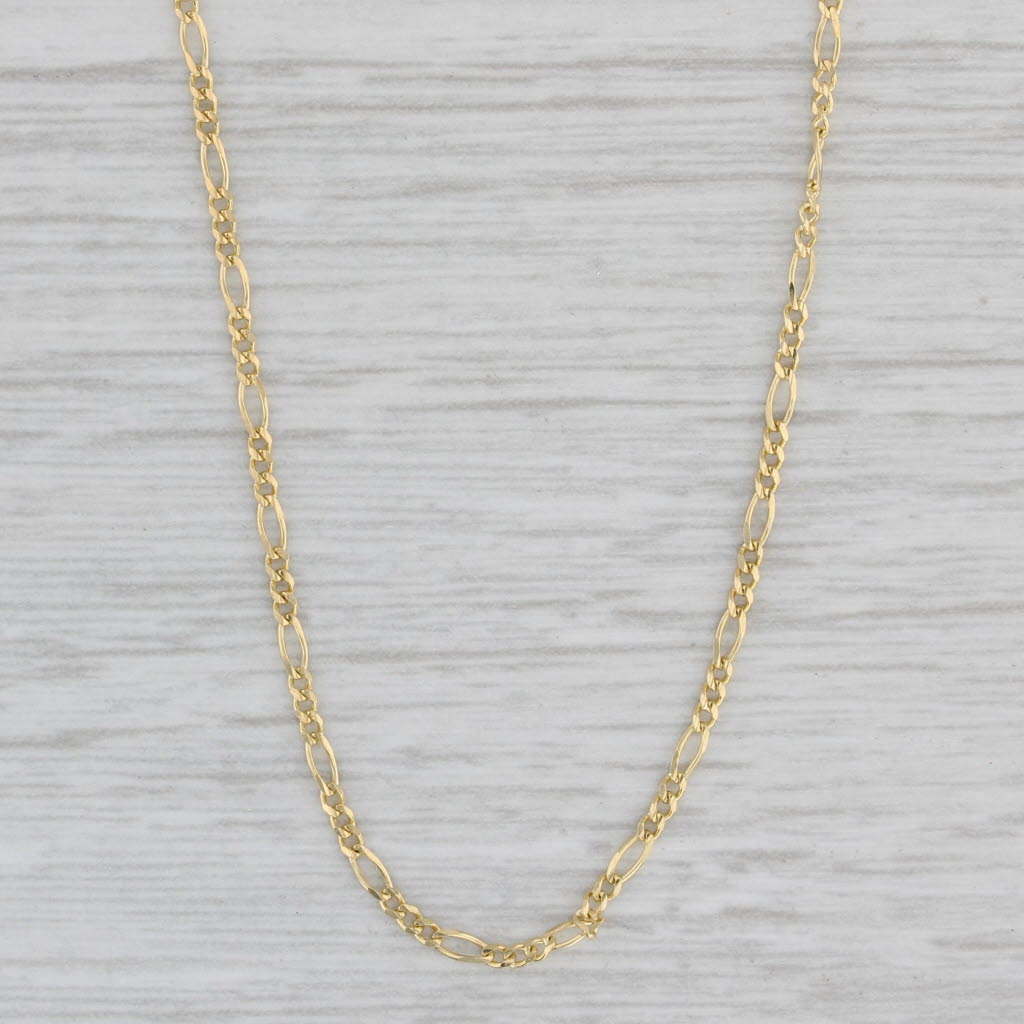 Gray New Petite Figaro Chain 14k Yellow Gold 18" 1.3mm Lobster Clasp
