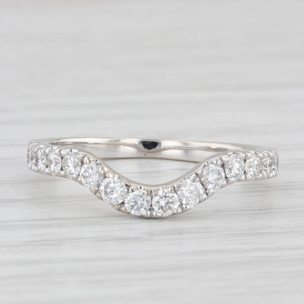 Light Gray 0.52ctw Diamond Contoured Wedding Band 14k White Gold Size 6.25 Stackable Guard