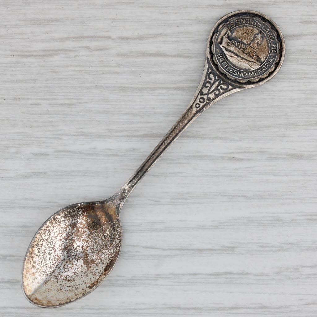 USS North Carolina Battleship Memorial Souvenir Spoon Sterling Silver