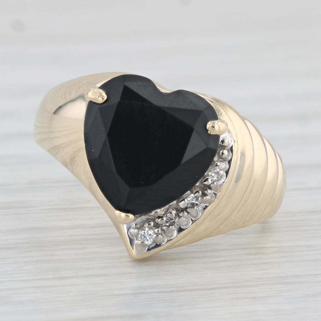 Light Gray Onyx Heart Ring 14k Yellow Gold Size 7 Diamond Accents