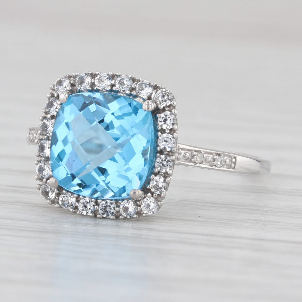 4.36ctw Blue White Topaz Diamond Ring 10k White Gold Size 9.25