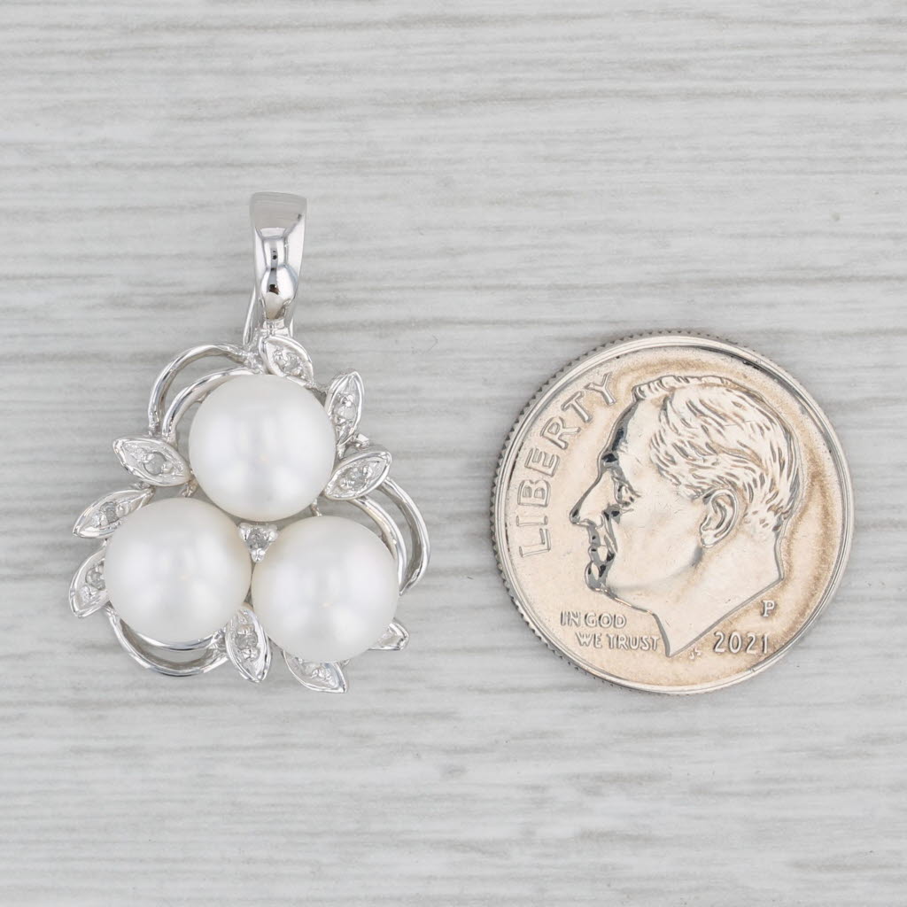 Light Gray Cultured Pearl Cluster Enhancer Pendant 14k White Gold Diamond Accents Clip Bail
