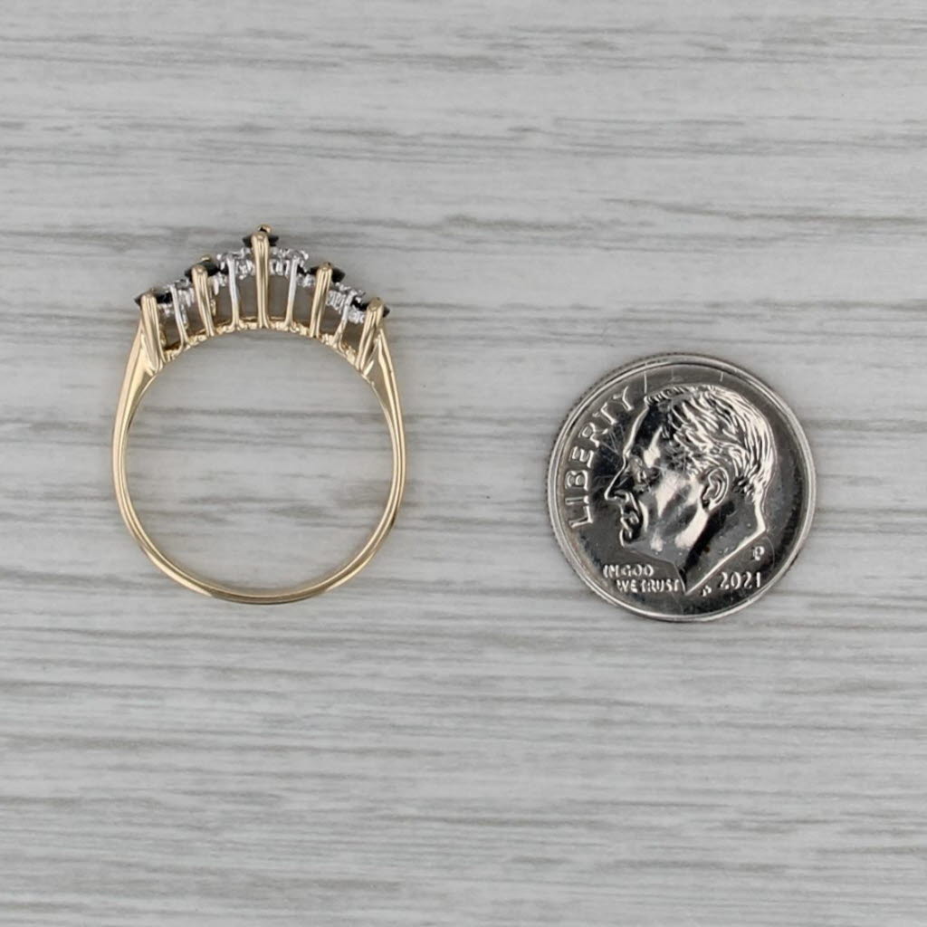 0.80ctw Blue Sapphire Diamond Ring 14k Yellow Gold Stackable Tiered Rooftop