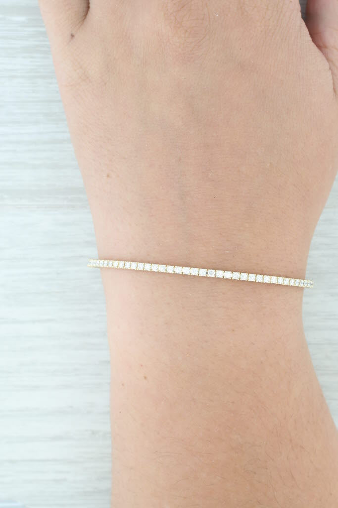 Tan New 1.02ctw Diamond Bead Flexible Bangle Tennis Bracelet 14k Yellow Gold 6.75"