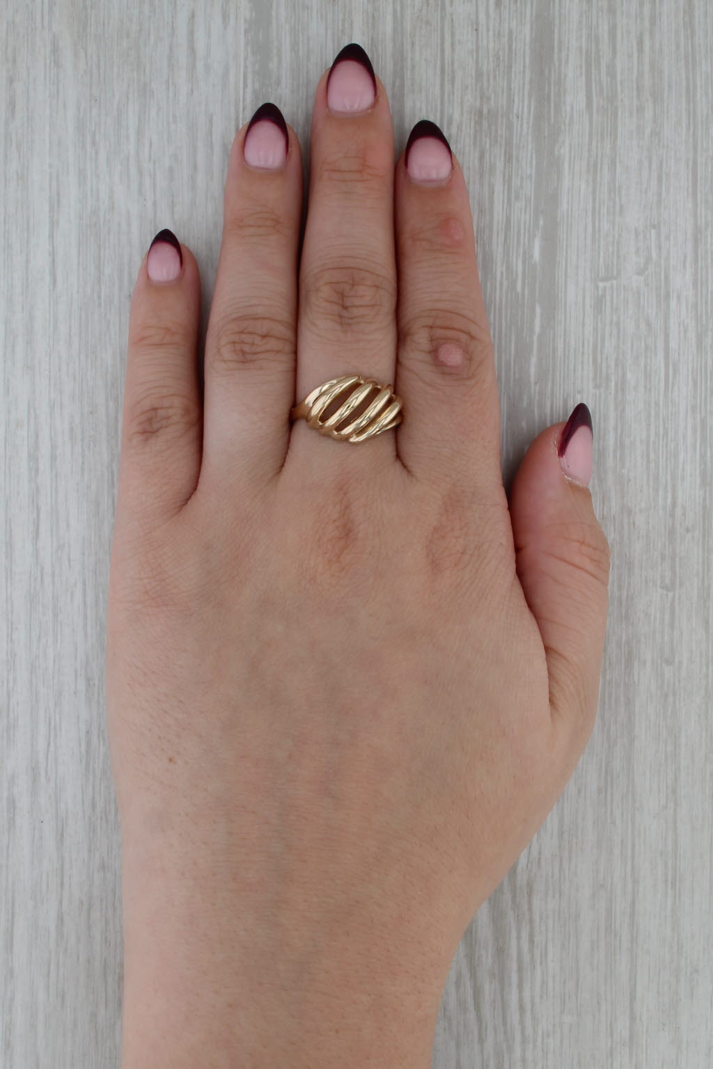 Scalloped Openwork Croissant Ring 14k Yellow Gold Size 9.25