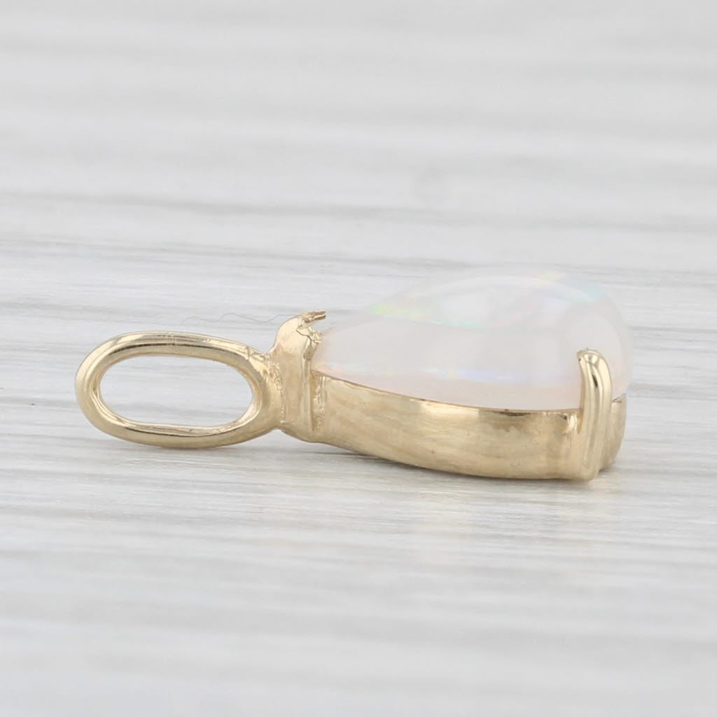 Light Gray Opal Pear Cabochon Solitaire Teardrop Pendant 10k Yellow Gold