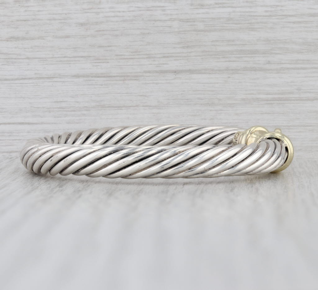 6.5" Cable Bangle Bracelet Sterling Silver 14k Gold Hook Clasp 7.3mm