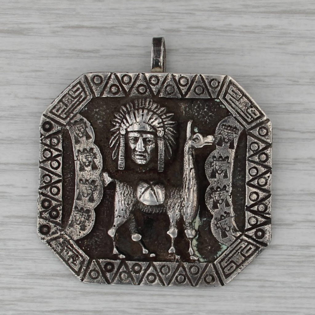 Peruvian Tribal Indian Llama Hook Pedant 900 Silver Figural Vintage Peruana Peru