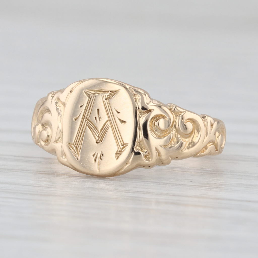 Antique Engraved Initial A Signet Ring 14k Yellow Gold Size 5