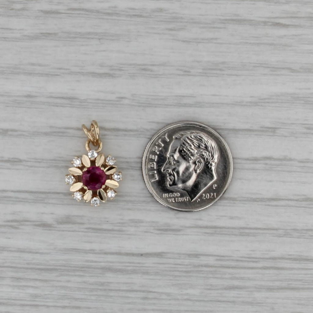 0.65ctw Ruby Diamond Halo Pendant 14k Yellow Gold Small Drop