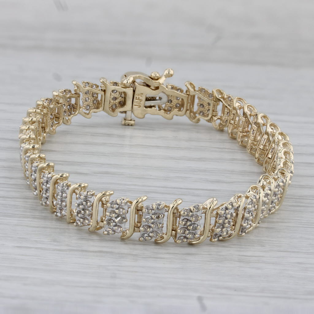 Gray 1.35ctw Diamond Bracelet 10k Yellow Gold 7" 7.4mm