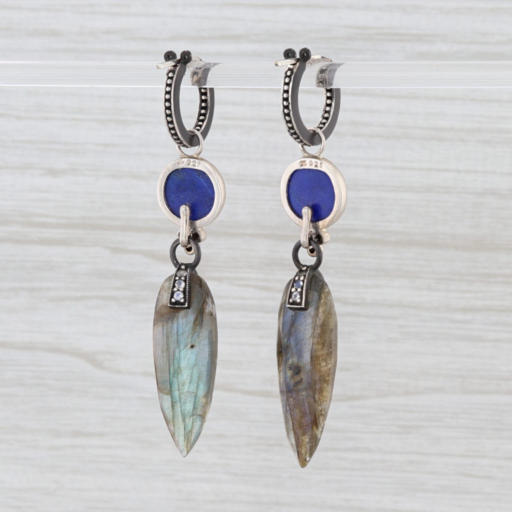 New Nina Wynn Hoop Charm Drops Earrings Sterling Silver Lapis Labradorite