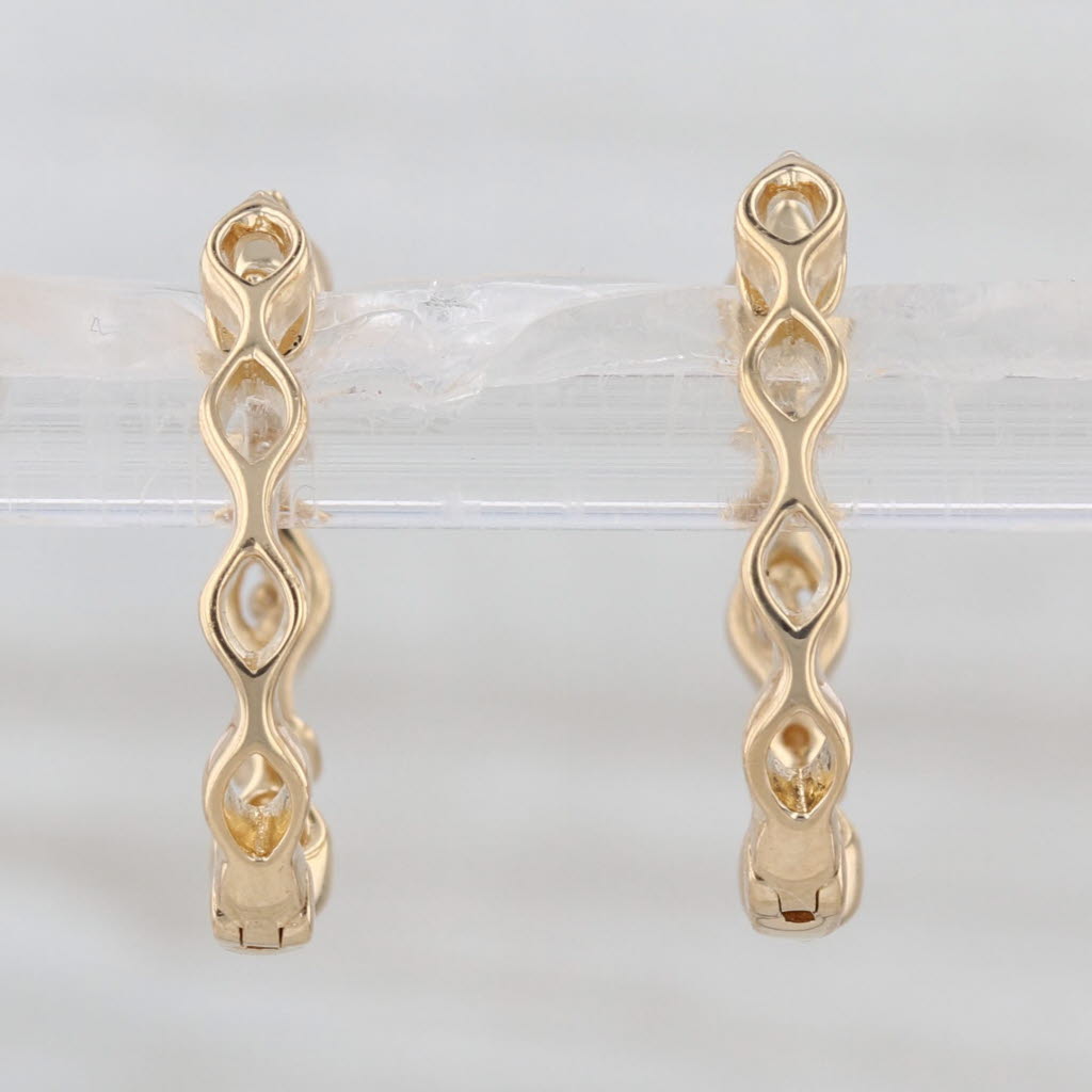 0.18ctw Diamond Patterned Hoop Huggie Earrings 18k Gold Hinged Snap Top Hoops