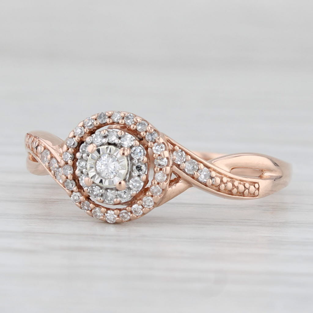Light Gray 0.17ctw Diamond Halo Engagement Ring 10k Rose Gold Size 8.5