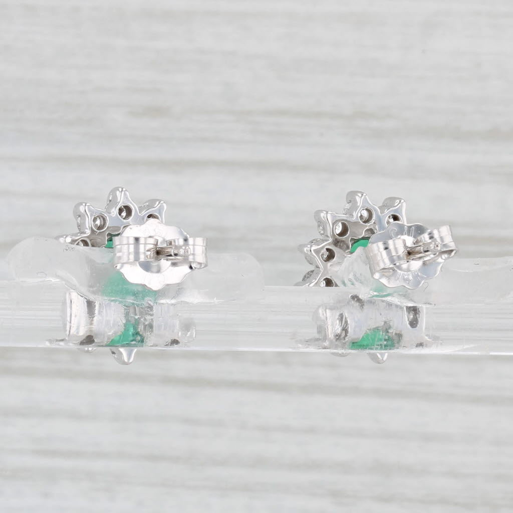 Light Gray 1.50ctw Emerald Diamond Halo Stud Earrings 14k White Gold
