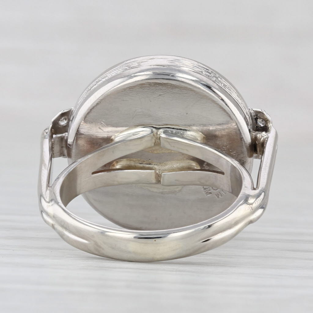 Onyx Intaglio Diamond Halo Ring 14k White Gold Platinum Size 6 Signet
