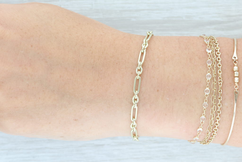 Vintage Figaro Chain Bracelet 14k Yellow Gold 6.5" 3.8mm Starter Charm