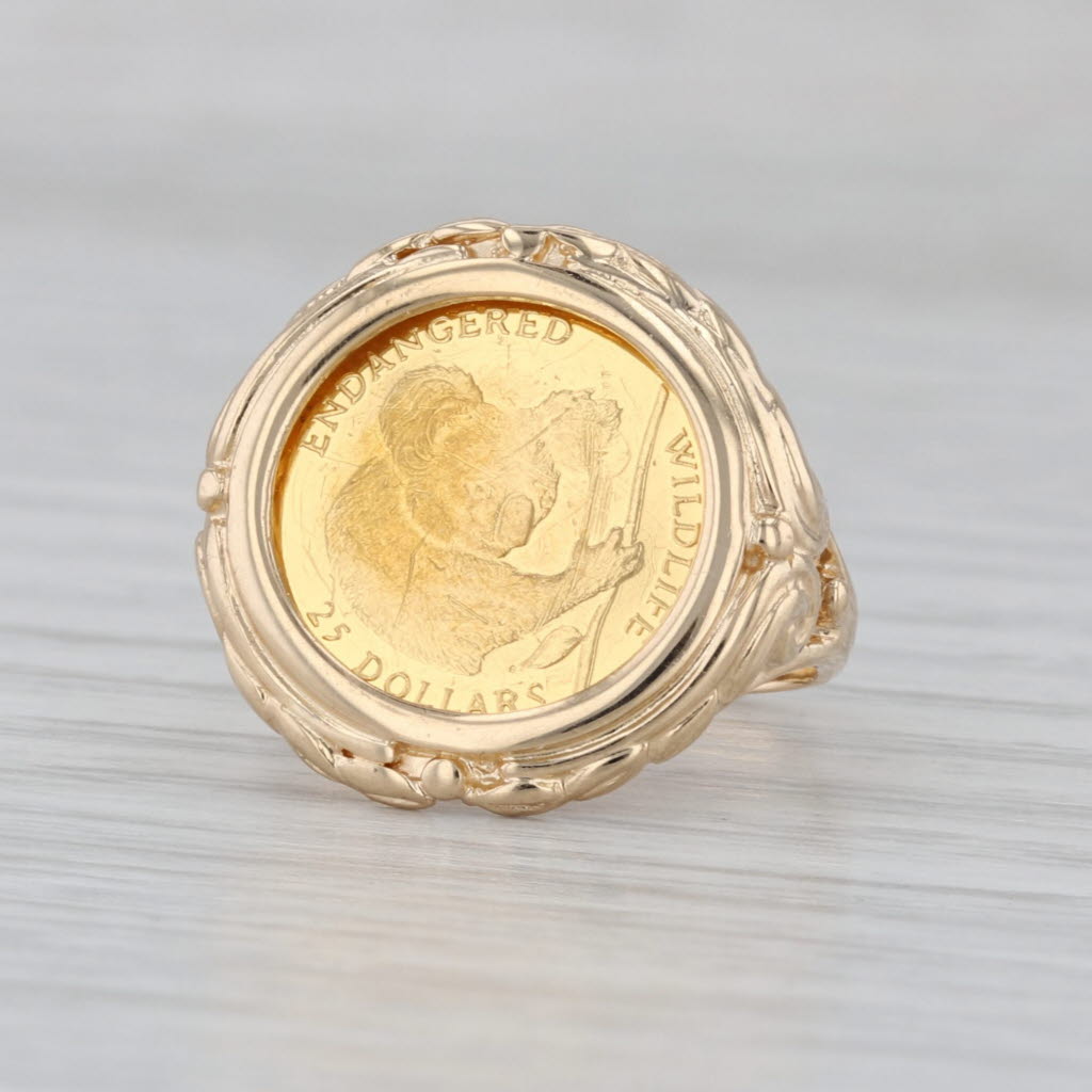 1991 Elizabeth II Cook Islands Koala 25 Dollar Coin Ring 14k 24k Gold Size 4.75