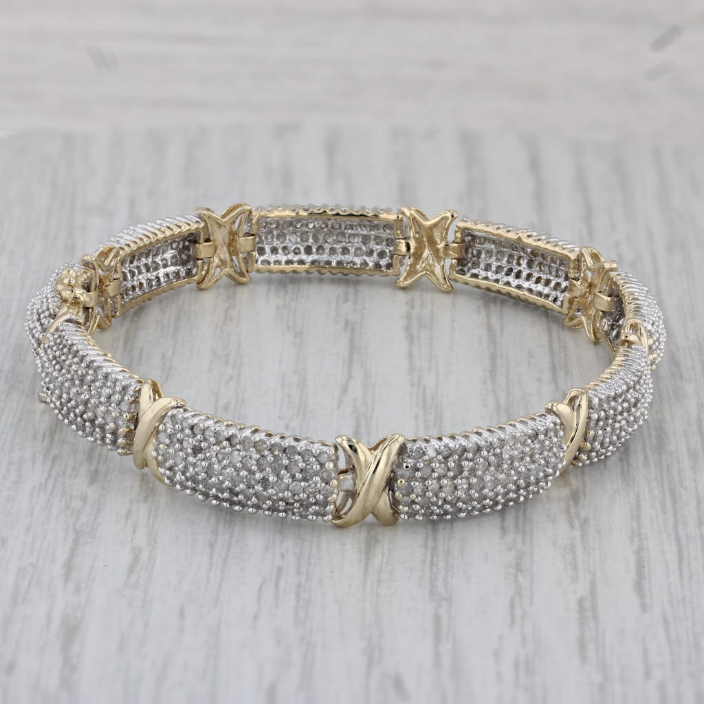 Gray 3ctw Pave Diamond Bracelet 10k Yellow Gold 7.5" 8.3mm