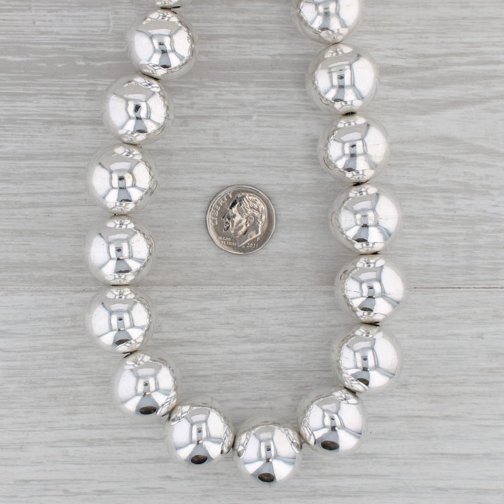 Gray Silver Bead Wire Strand Statement Necklace Sterling Silver 18.5" Toggle Clasp