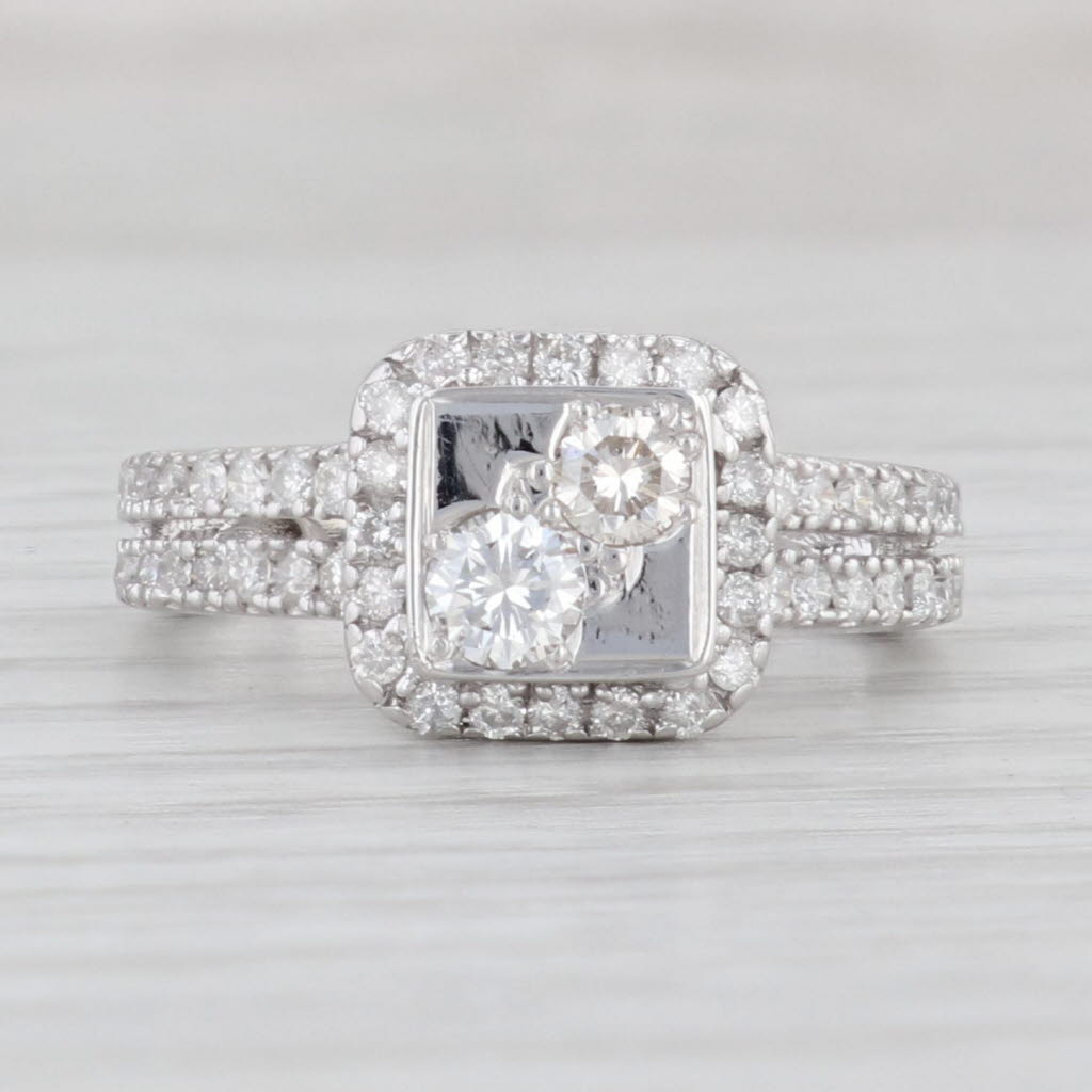 Light Gray 0.90ctw Diamond Halo Engagement Ring 10k White Gold Size 6