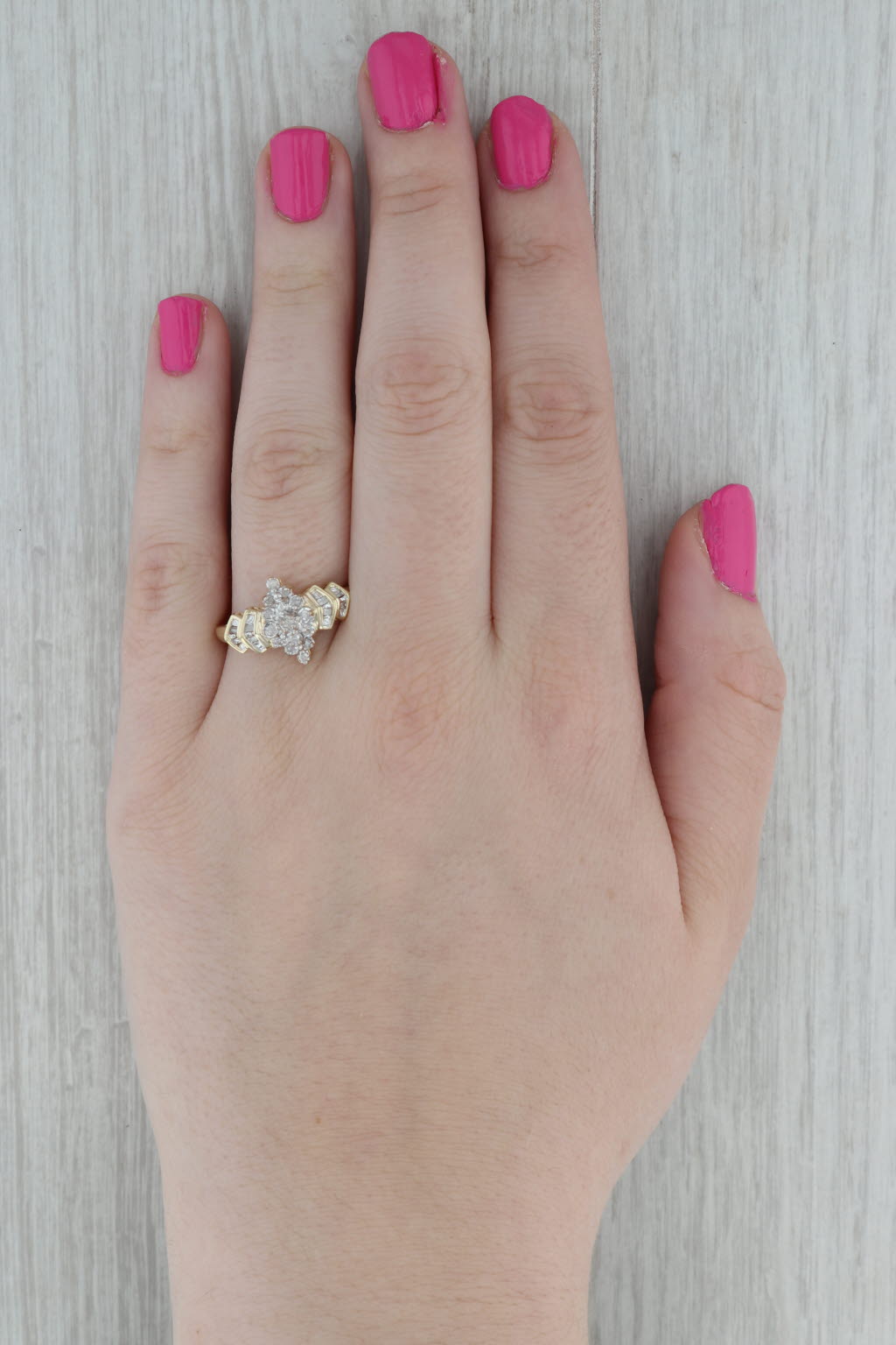 Dark Gray 0.16ctw Diamond Cluster Ring 10k Yellow Gold Size 10 Engagement