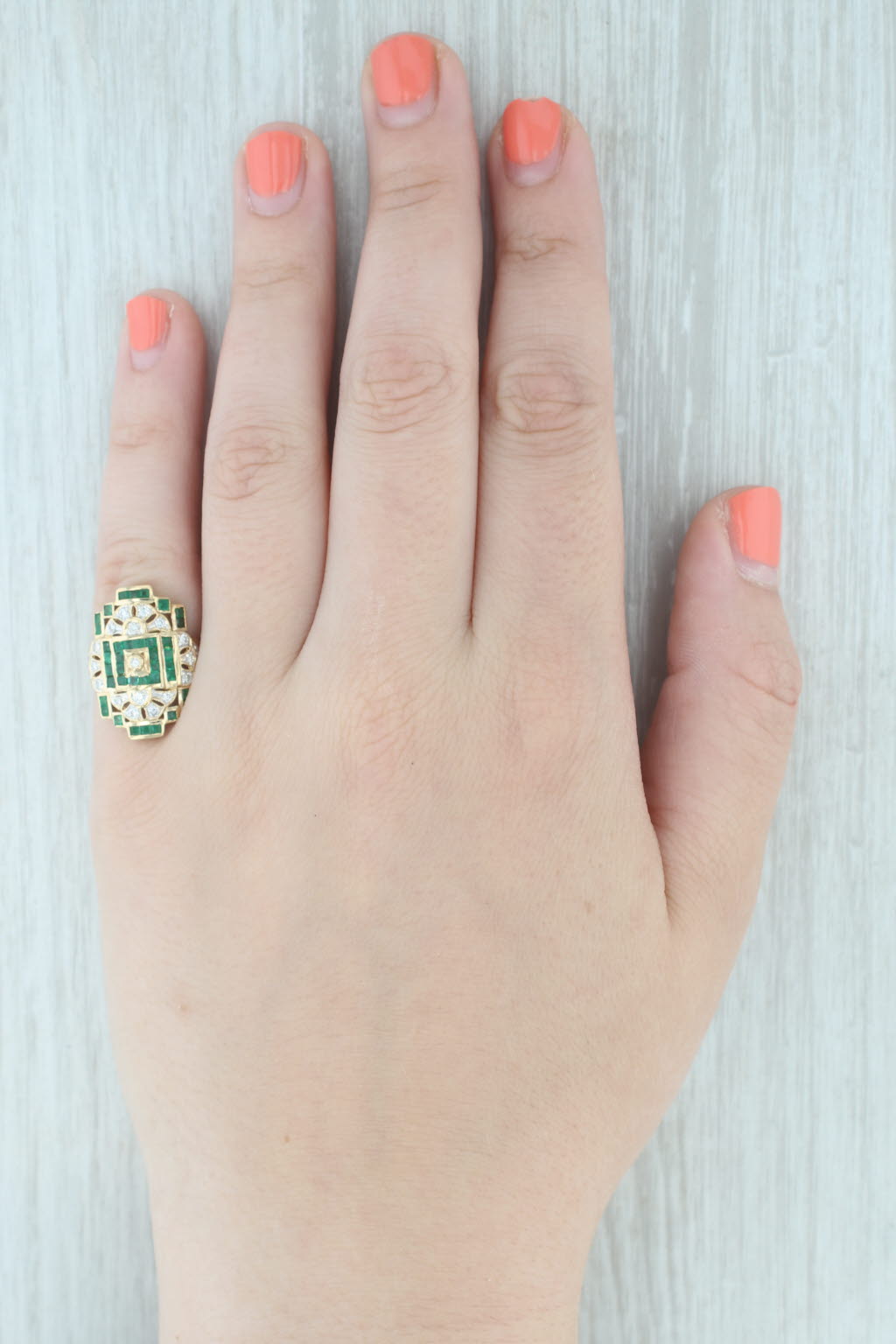 Light Gray Bellari 0.95ctw Emerald Diamond Ring 18k Yellow Gold Size 6 Vintage Cocktail