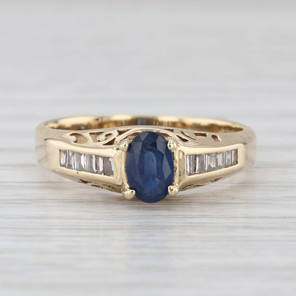0.78ctw Oval Blue Sapphire Diamond Ring 14k Yellow Gold Size 6.75