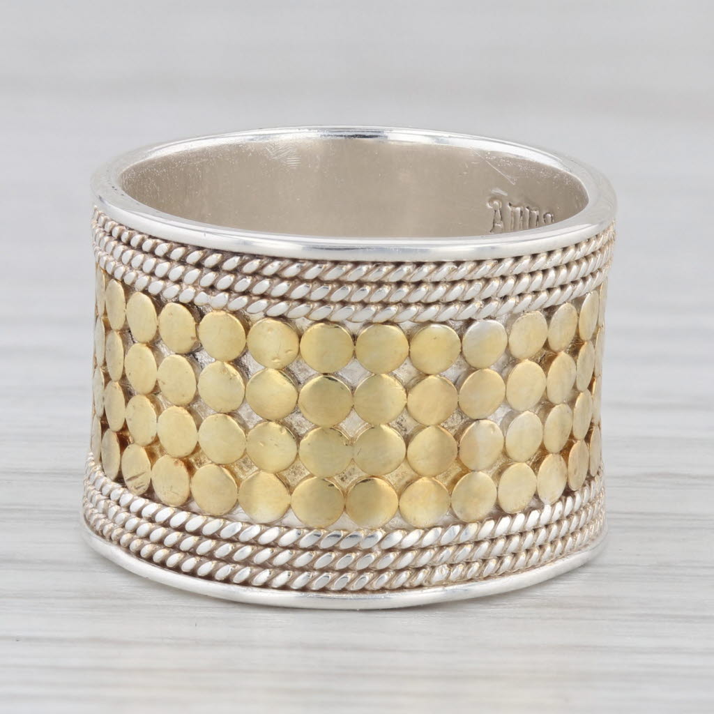 Light Gray Anna Beck Classic Wide Band Dots Ring Sterling Silver Gold Plated Size 8