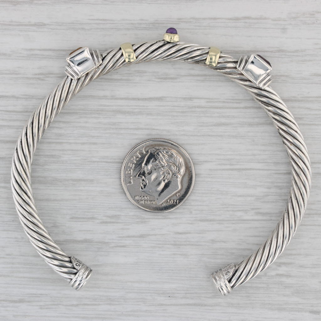 Gray David Yurman Renaissance Cuff Bracelet Sterling Silver 14k Gold Citrine Amethyst