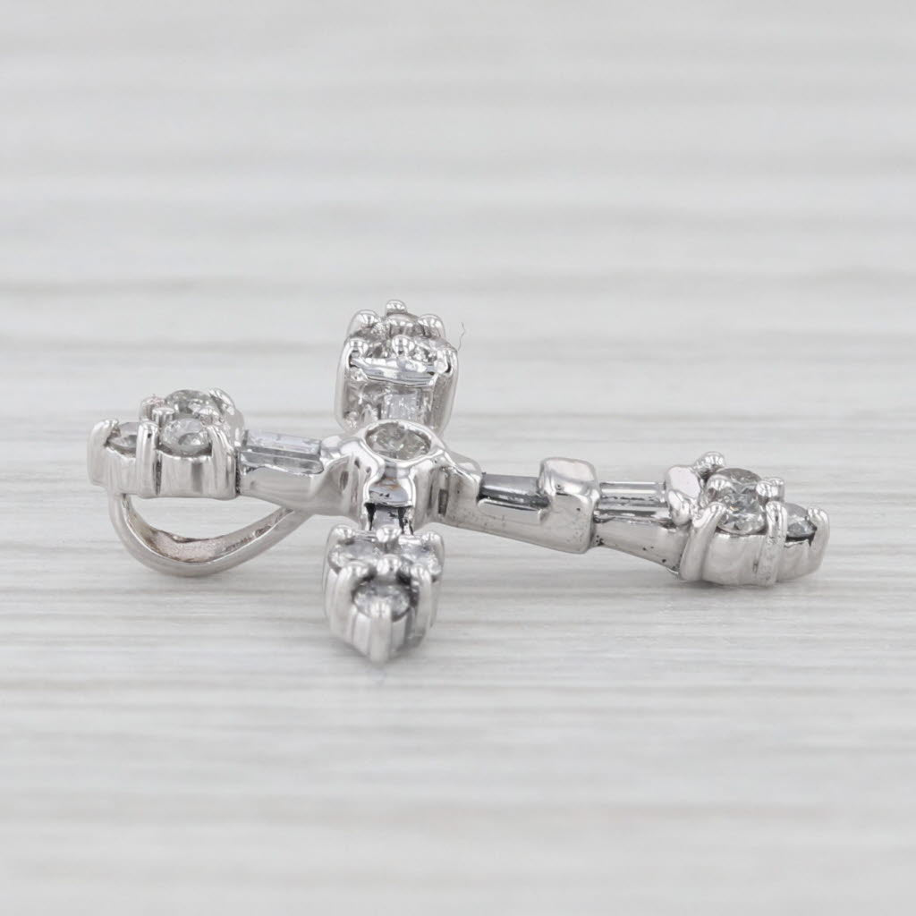 Light Gray Small 0.23ctw Diamond Cross Pendant 10k White Gold