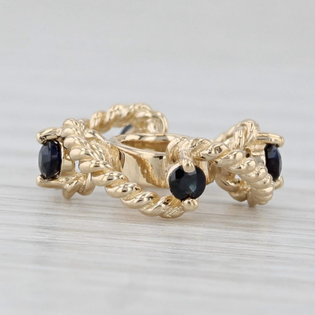 Light Gray Small 0.12ctw Blue Sapphire Flower Twist Bead Spacer Charm 14k Gold Rondel