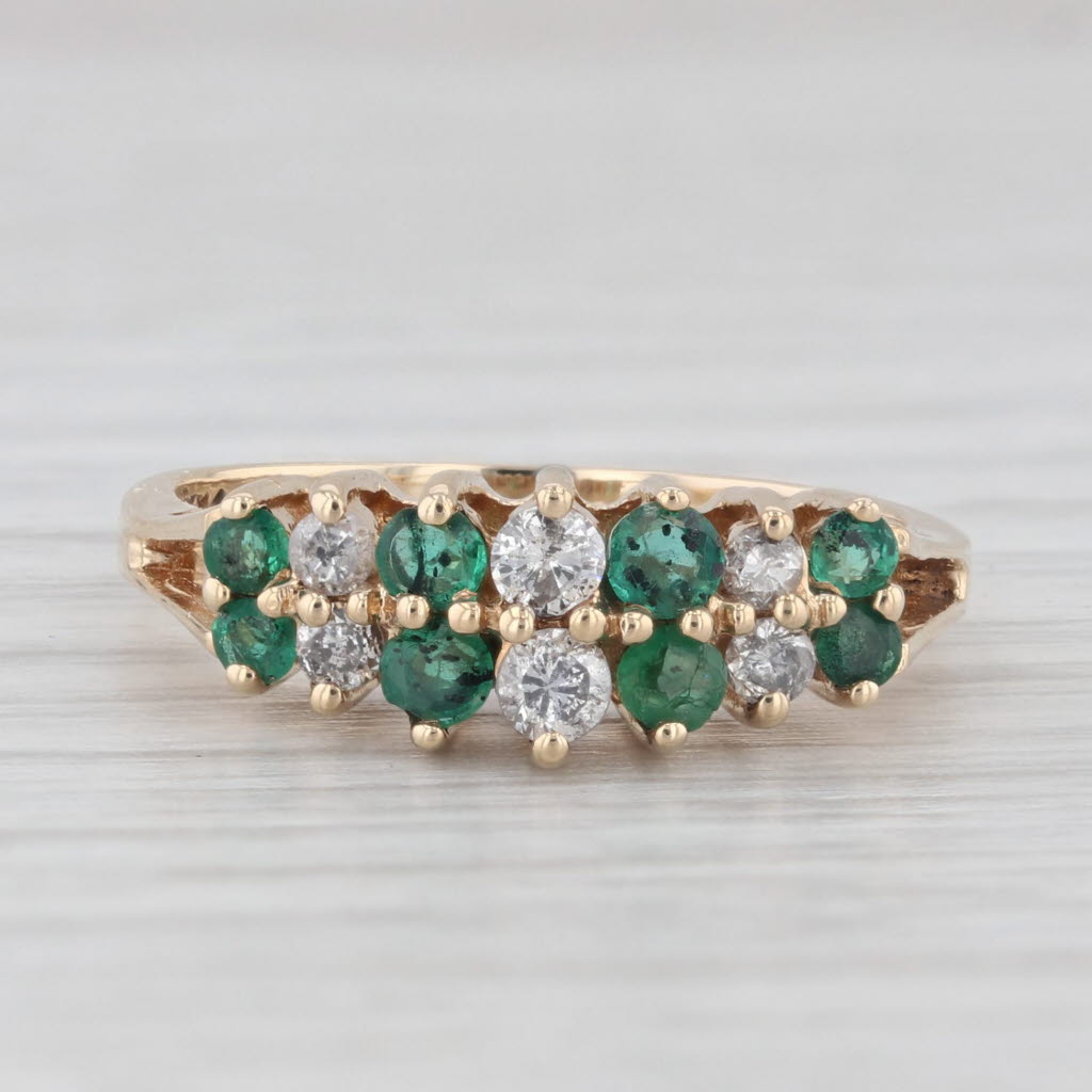 Light Gray 0.52ctw Emerald Diamond Tiered Ring 10k Yellow Gold Stackable Anniversary Size 6