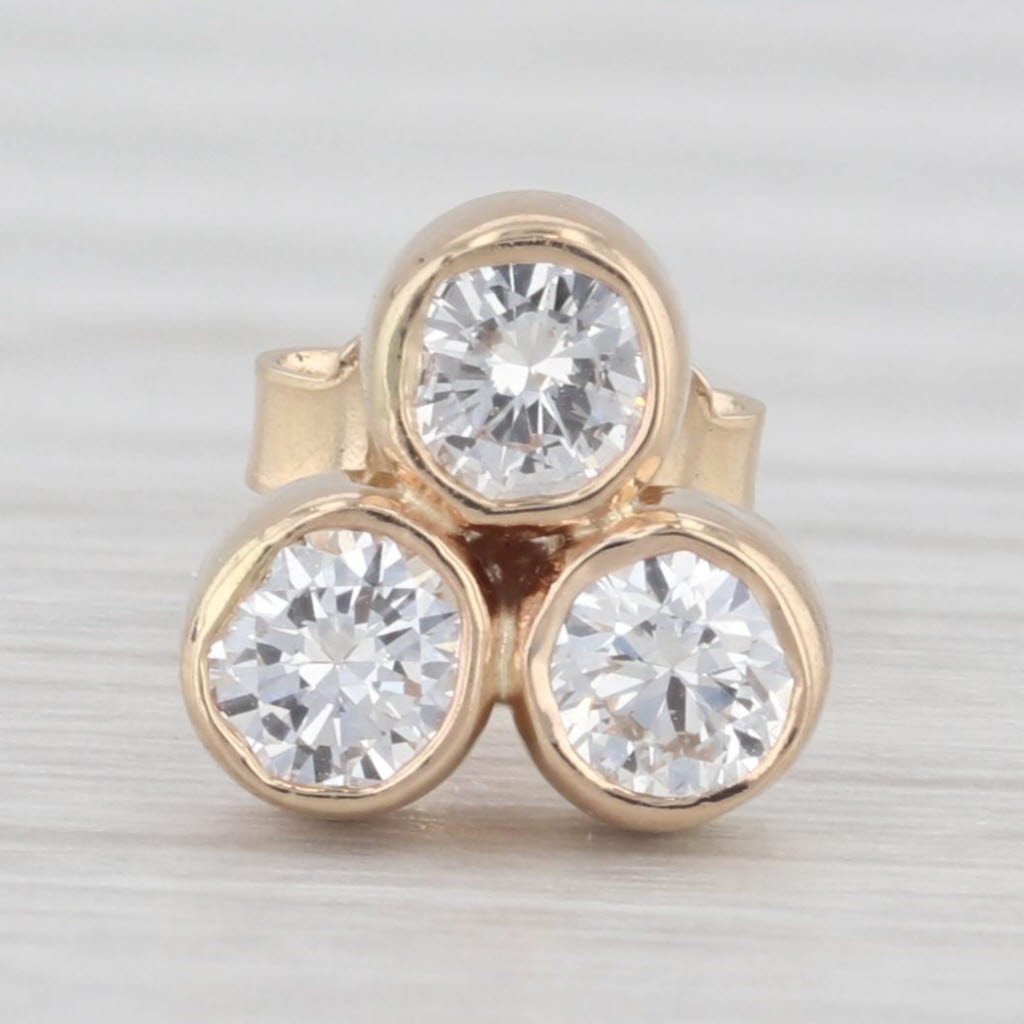 Light Gray Single 0.41ctw 3-Stone Diamond Stud Earring 14k Yellow Gold