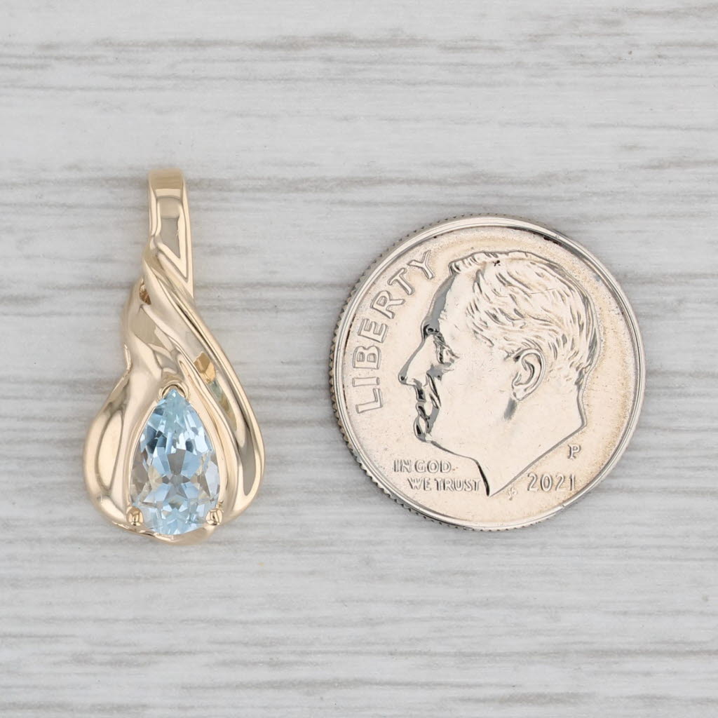Gray 0.83ct Pear Aquamarine Teardrop Pendant 10k Yellow Gold