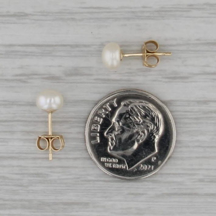 5.3mm Cultured Pearl Stud Earrings 14k Yellow Gold Round Solitaire Studs
