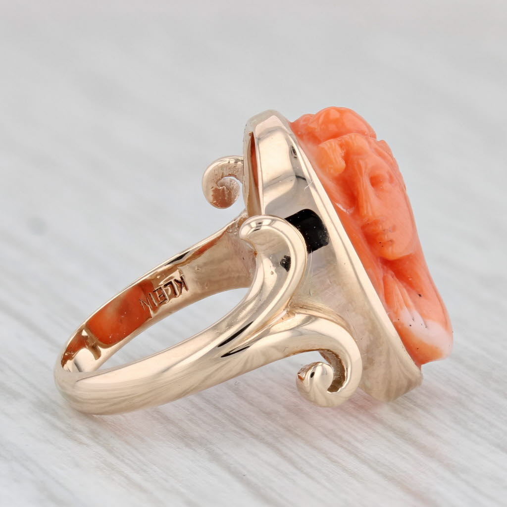Light Gray Antique Coral Cameo Ring 10k Yellow Gold Size 3.75 Figural